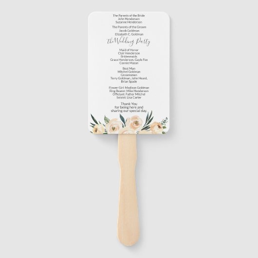 Floral Beige Trouwprogramma Handwaaier (Achterkant)