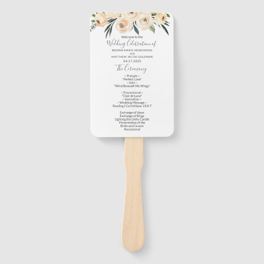 Floral Beige Trouwprogramma Handwaaier (Voorkant)