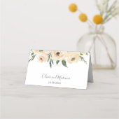 Floral Beige White Wedding Place Card (Achterkant)