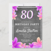Floral Bellbloemen Chalkboard 80th Birthday Party Kaart (Voorkant)