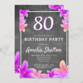 Floral Bellbloemen Chalkboard 80th Birthday Party Kaart (Voorkant / Achterkant)