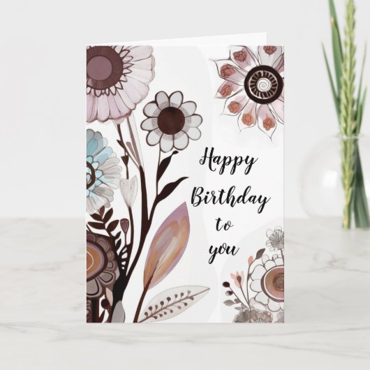 Floral Bericht Happy Birthday Kaart (Voorkant)