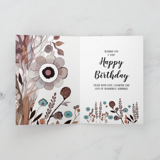 Floral Bericht Happy Birthday Kaart (Binnen)