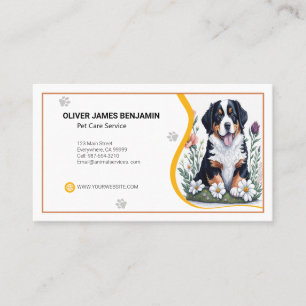 Floral Berner Mountain Dog Pet Care Service Visitekaartje