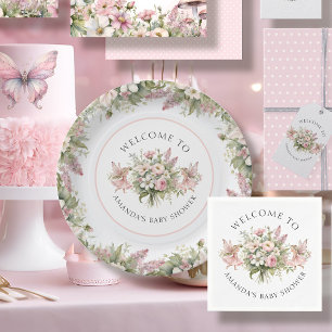 Floral betoverde fee welkom baby meisje douche papieren bordje