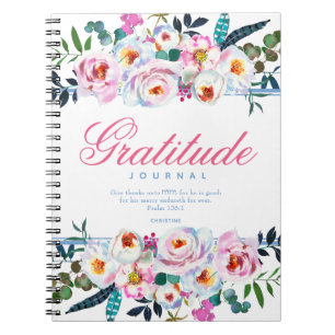 Floral Bible Quote genaamd Pink Gratitude Journal Notitieboek
