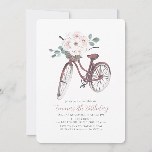 Floral Bicycle Waterverf Birthday Kaart (Voorkant)
