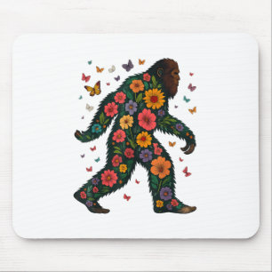 Floral Bigfoot Sasquatch Retro Kleurrijke Bloemen Muismat