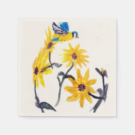 Floral Bird Art Yellow Sunflower Servet