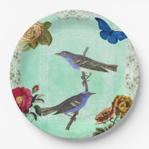 Floral Bird Butterfly Franse stijl Collage Papieren Bordje