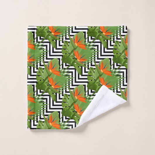 Floral Bird of Paradise Chevron Pattern Strelitzia Bad Handdoek (Wasdoekje)