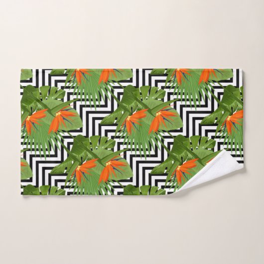 Floral Bird of Paradise Chevron Pattern Strelitzia Bad Handdoek (Handdoek)