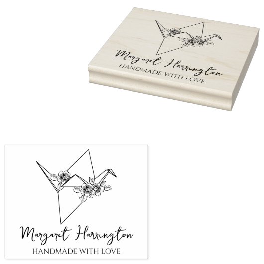 Floral Bird Origami Custom Handmade with Love Rubberstempel (Gestempeld)