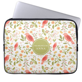 Floral Bird Pattern – Elegant Botanical Design Laptop Sleeve