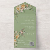  Floral & Bird Sage Green QR Code All In One Uitnodiging (Binnen)