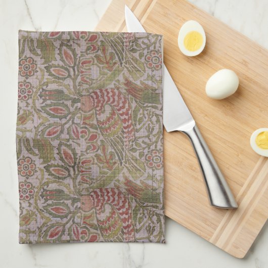Floral Bird William Morris Dove en Roos Theedoek (Quarter Fold)