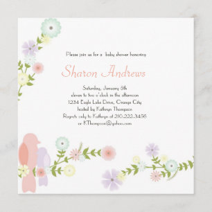 Floral Birds Baby shower Invitation Kaart