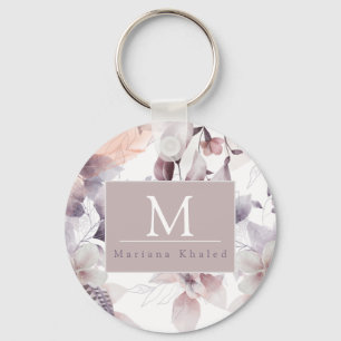 Floral Birds Paars en witte natuur baby shower Sleutelhanger