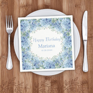 Floral Birthday Blue Hydrangeas Waterverf Servet