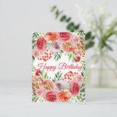 Floral Birthday Briefkaart Wilde Waterverf (Staand voorkant)