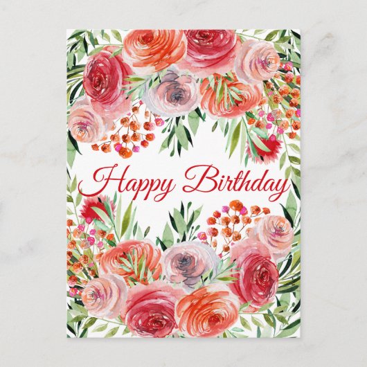 Floral Birthday Briefkaart Wilde Waterverf (Voorkant)