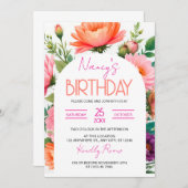 Floral Birthday Brunch Invitation Modèle, brillant (Devant / Derrière)