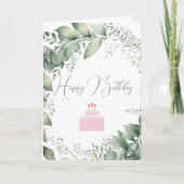 Floral Birthday Brushed Blue Waterverf Kaart (Voorkant)