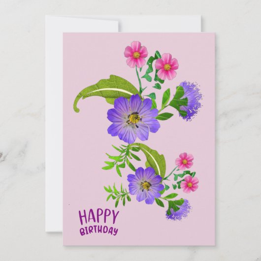 Floral Birthday Greetings Flat Kaart (Voorkant)