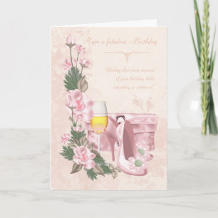 Floral Birthday-kaart met schoenen, paars en wijn Kaart