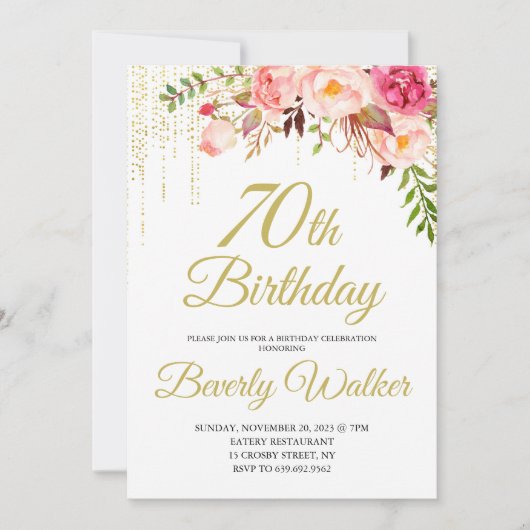 Floral Birthday Party 70th Birthday Invitation (Devant)