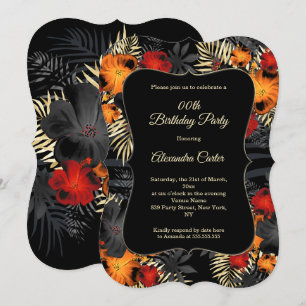 Floral Birthday party Red Oranje Black Hibiscus Kaart