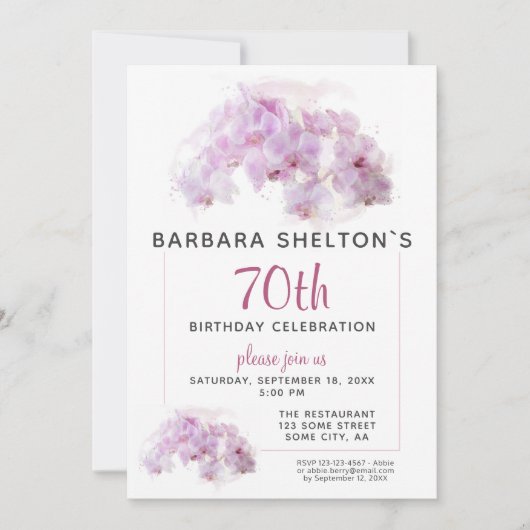 Floral Birthday Party (Waterverf van roze orchidee Kaart (Voorkant)
