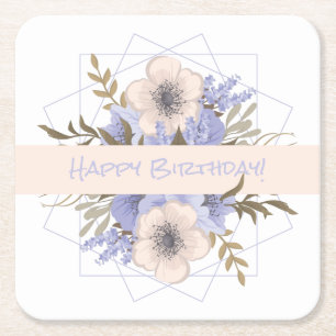 Floral Birthday Peach Violet Vijf Petal Wilde Roos Vierkante Kartonnen Onderzetter