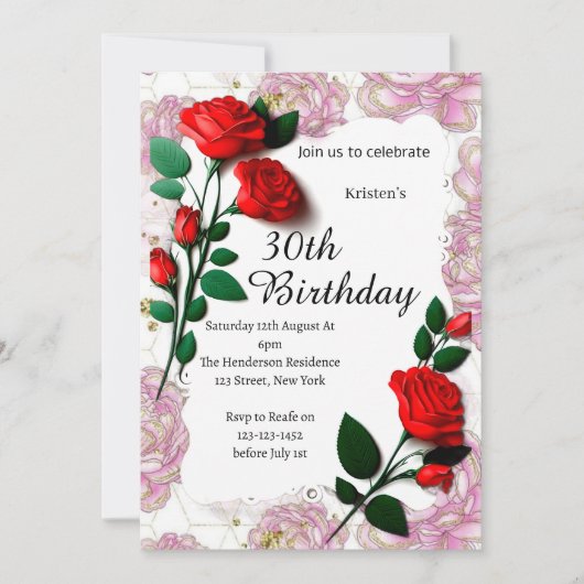 Floral Birthday Uitnodiging (Voorkant)