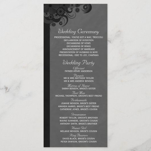 Floral Black and Grey Goth Programmes de mariage (Dos)