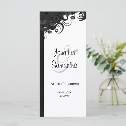 Floral Black and White Goth programmes de mariage (Debout devant)
