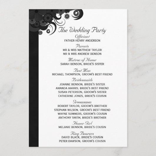 Floral Black and White Gothic Wedding Programmes (Dos)