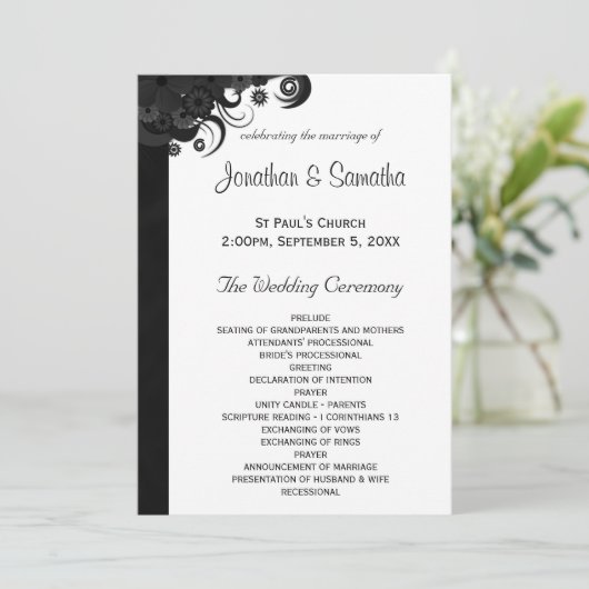 Floral Black and White Gothic Wedding Programmes (Debout devant)