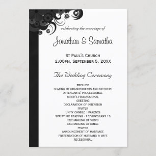 Floral Black and White Gothic Wedding Programmes