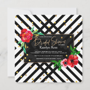 Floral Black and White Invitation Kaart