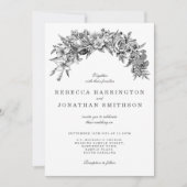 Floral Black Blanc Vintage Mariage Carte d'invitat (Devant)
