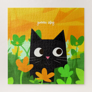 Floral Black Cat Puzzle for Cat Lovers Legpuzzel