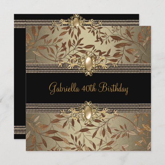 Floral Black Coffee Pearl chain 40th Birthday Kaart (Voorkant / Achterkant)