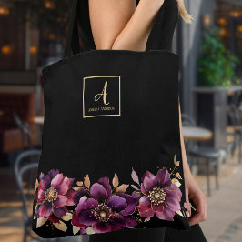 Floral Black Custom Monogram Draagtas