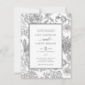Floral Black Elegant Wedding Kaart (Voorkant)