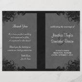 Floral Black en Grey Gothic Folded Wedding Program (Voorkant)