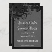 Floral Black en Grey sparen de datumaankondigingen Kaart (Voorkant / Achterkant)