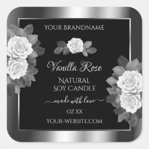 Floral Black en Silver Product Labels White Roses