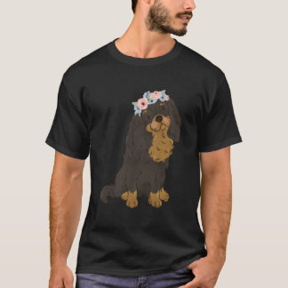 Floral Black en Tan Cavalier King Charles Spaniel T-shirt