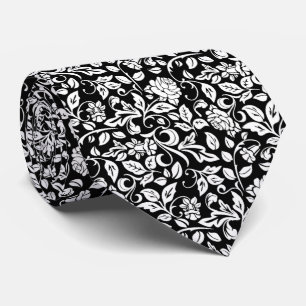 Floral Black en White Rose Vine Pattern Stropdas